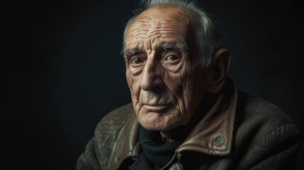 Obraz premium Elderly man depicted against dark backdrop