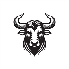 Vector logo of a mad bull. black and white illustration of a raging ox. Professional logo can be used as emblem, sign, tattoo.