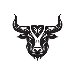 Vector logo of a mad bull. black and white illustration of a raging ox. Professional logo can be used as emblem, sign, tattoo.