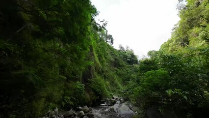 flying an fpv drone on a river and waterfall