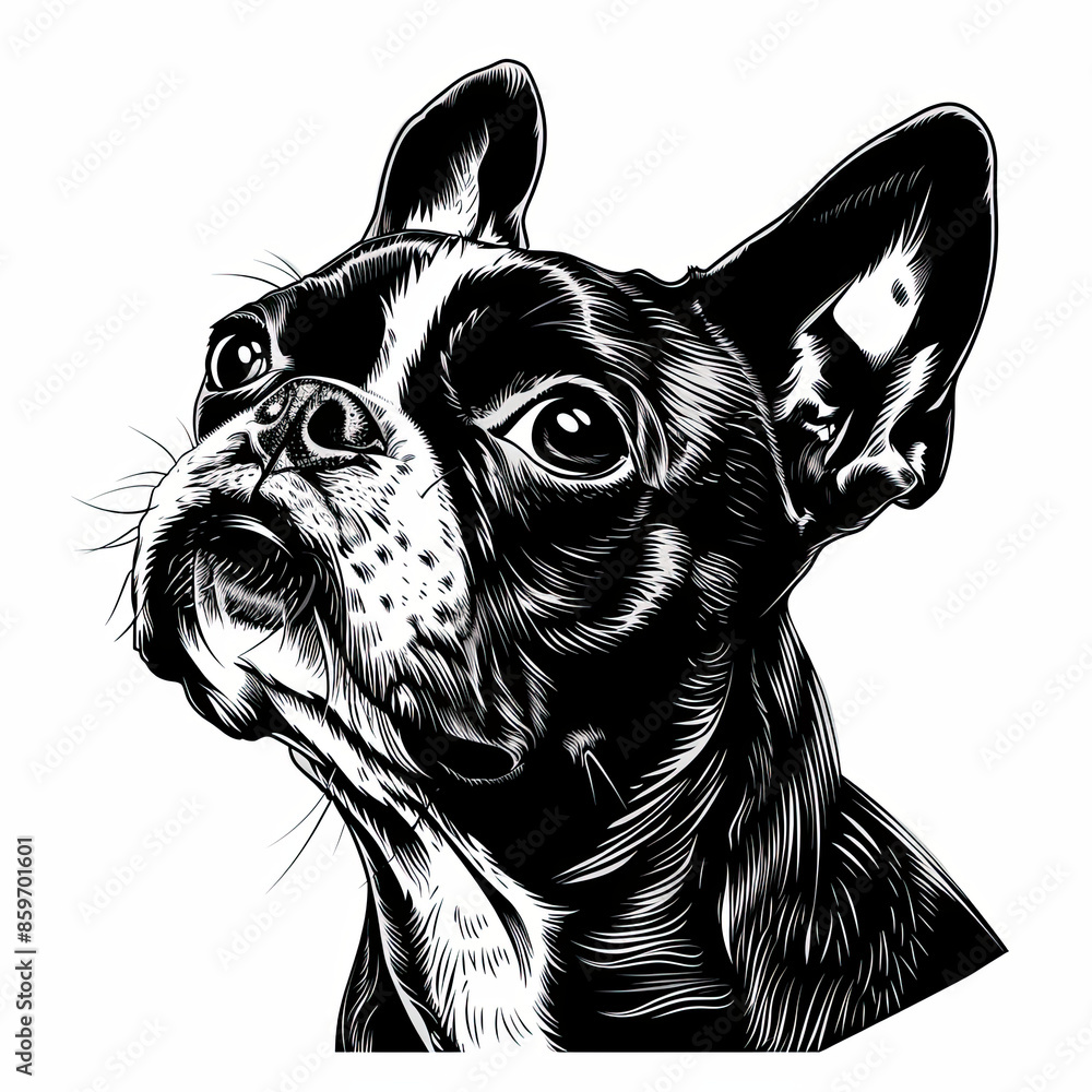 Wall mural a black and white drawing of a boston terrier dog