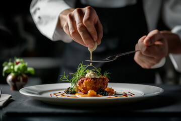 Chef Garnishing Gourmet Dish