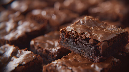 A close-up shot of brownies being served, highlighting the fudgy texture and rich chocolate flavor