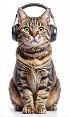 Obraz premium Cute Cat wearing headphones isolated on a white background 