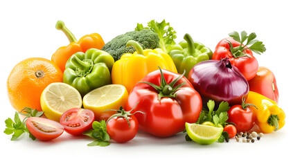 Healthy food clean eating selection: fruit, vegetable, seeds, superfood, cereal, leaf vegetable on white background