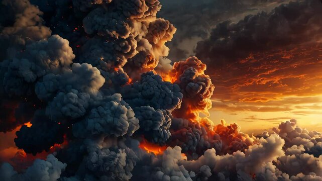 A colorful explosion of smoke and fire in the sky