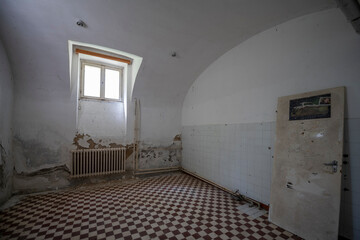 Old historic haunted orphanage in an abandoned palace in Hungary