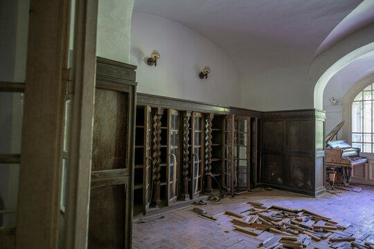Old historic haunted orphanage in an abandoned palace in Hungary