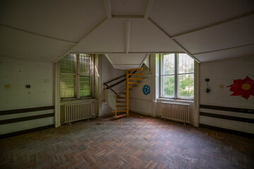 Old historic haunted orphanage in an abandoned palace in Hungary