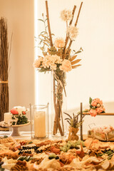 Rose Flower Centerpiece Charcuterie Board Snacks at Wedding