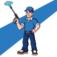 Washing Service Worker Cartoon Mascot Character