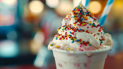A cup of delicious fast food frozen yogurt with a variety of toppings