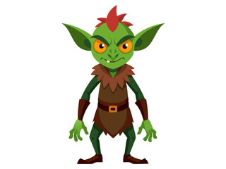 Obraz premium Green goblin in a cartoonish style isolated on a white background. Concept of Halloween, fantasy character, troll, mythical creature, playful artwork, whimsical illustration. Print, design element.