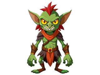 Fototapeta premium Green goblin in a cartoonish style isolated on a white background. Concept of Halloween, fantasy character, troll, mythical creature, playful artwork, whimsical illustration. Print, design element.