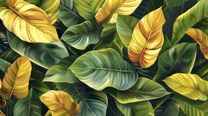 Abstract leaves create a unique wallpaper, a design that mimics natural patterns. Green artwork, a depiction of leaf textures.