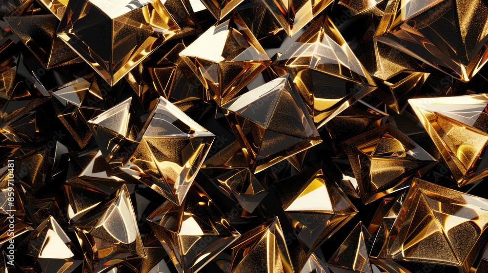 Poster abstract composition of gold and black cubes randomly stacked. digital art of cube with gold and bla