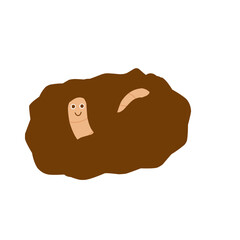 cute cartoon character earthworm coming out of the ground