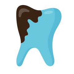 Caries. Blackened diseased tooth in flat style. Vector illustration isolated on white background.