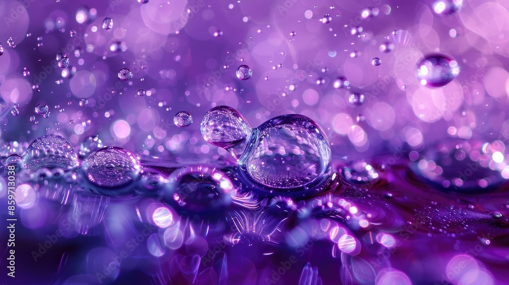 Poster macro photograph of backlit liquid liquid mixture on purple backdrop physics elegance depicted throu