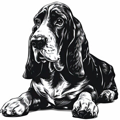 Obraz premium A black and white drawing of a Basset Hound dog