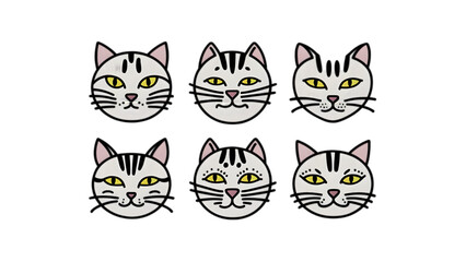Fototapeta premium Cute Cat Doodle Vector Set - Collection of 6 Adorable, Hand-Drawn Feline Illustrations in Artistic Style