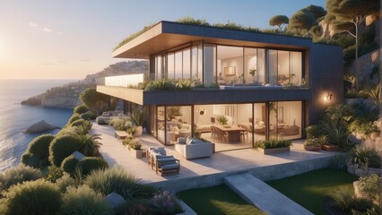 Fototapeta premium Beautiful villa with a soothing garden by the sea