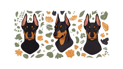Fototapeta premium Grunge Doberman Portrait Vector Set - Collection of Artistic, Hand-Drawn Dog Illustrations