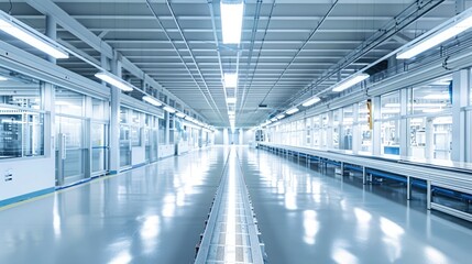 Fototapeta premium Fully automated PCB production in a state-of-the-art modern factory environment. Fully Automated PCB Assembly Line