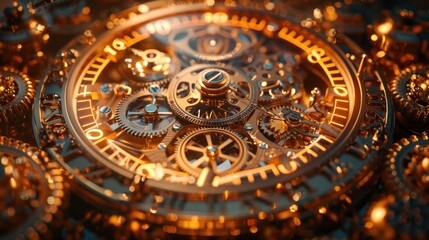 Obraz premium Close-up of a Complex Mechanical Clock