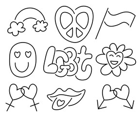 isolated doodle illustration set on the theme of lgbt and pride in vector. image for posters, stickers, logo, cards, invitations