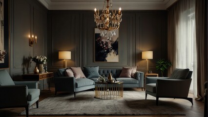 Beautiful living room combination of Scandinavian and vintage style