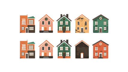 Fototapeta premium Pastel Simple Houses Vector Set - Collection of Artistic, Hand-Drawn House Illustrations in Pastel Colors