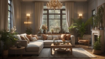 Beautiful living room combination of Scandinavian and vintage style