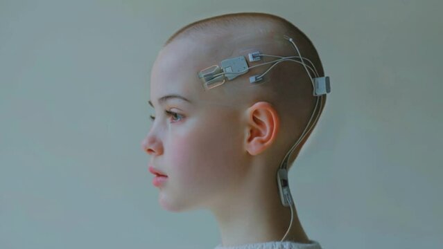 young child wearing brain microchip innovative technology Generative AI