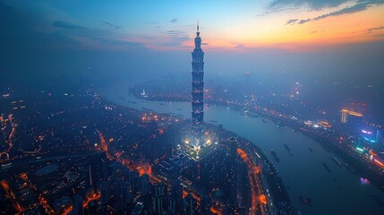 Naklejka premium Taipei 101 Tower at Dusk