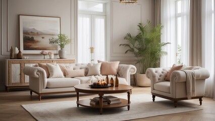 Beautiful living room combination of Scandinavian and vintage style