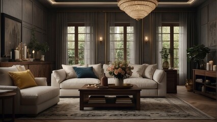 Beautiful living room combination of Scandinavian and vintage style