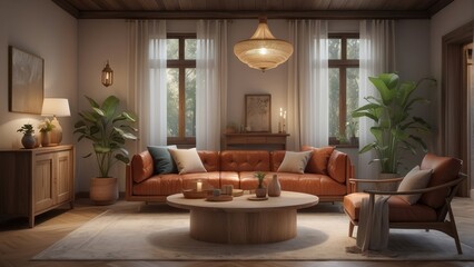 Beautiful living room combination of Scandinavian and vintage style