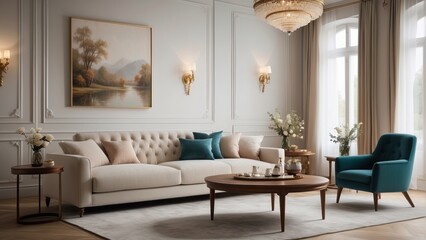 Beautiful living room combination of Scandinavian and vintage style