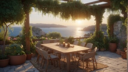 Fototapeta premium Beautiful summer terrace in vintage style
