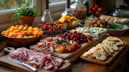 Aperitif for guests on the table. Snacks, food and drinks for the meeting. A variety of treats at the party.