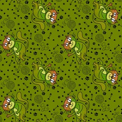 Cartoon animals seamless cats pattern for wrapping paper and fabrics