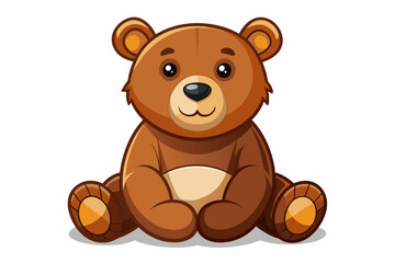 Fototapeta premium Brown toy bear isolated on a white background. Cute cartoon baby plush bear. Concept of kids toys, childhood, fun, game, playtime. Print, icon, design element. Graphic art