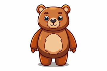 Fototapeta premium Brown toy bear isolated on a white background. Cute cartoon baby plush bear. Concept of kids toys, childhood, fun, game, playtime. Print, icon, design element. Graphic art