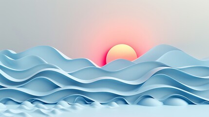 Fototapeta premium Abstract Paper Sunset Over Wavy Landscape