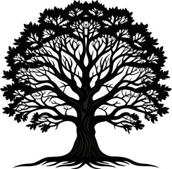 Silhouette oak tree on a white background free vector art