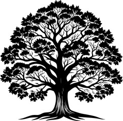 Silhouette oak tree on a white background free vector art