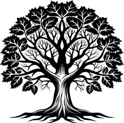 Obraz premium Silhouette oak tree on a white background free vector art