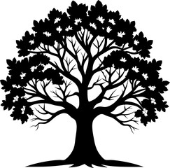 Obraz premium Oak Tree Silhouette on a white vector illustration