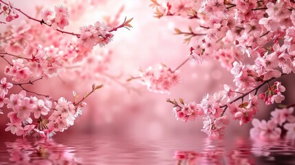 Fototapeta premium Elegant Japanese cherry blossoms Valentine s Day backdrop
